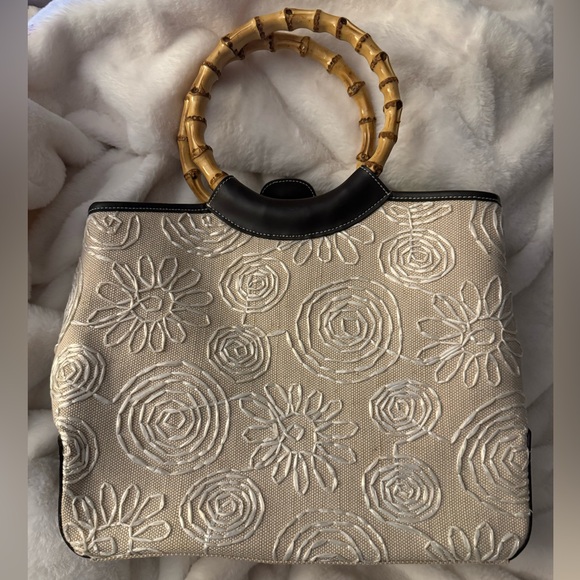 Preston & York Cream Floral Tote with Bamboo Handles - Picture 5 of 15